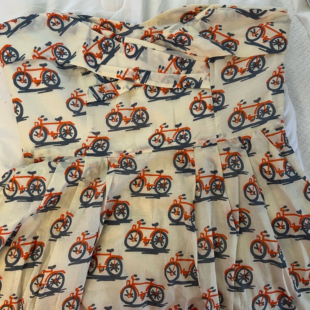 Anthropologie Orange and Blue Bicycle Print Midi Dress